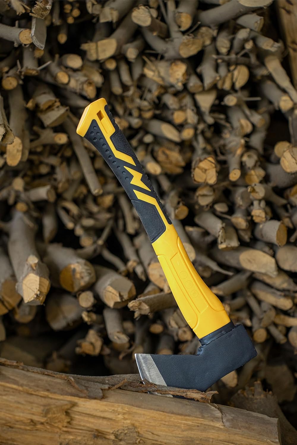 Axe with Fiberglass Handle, Yellow and Black, Non-Slip Grip, Outdoor Tool