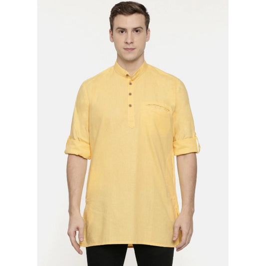 Royal Drape Men's Cotton Men Casual Yellow Kurta Shirt (Material: Cotton, (Color:Yellow)