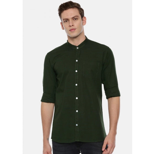 Generic Men's Cotton Slim Fit Casual Shirt (Material: Cotton, (Color:Green)