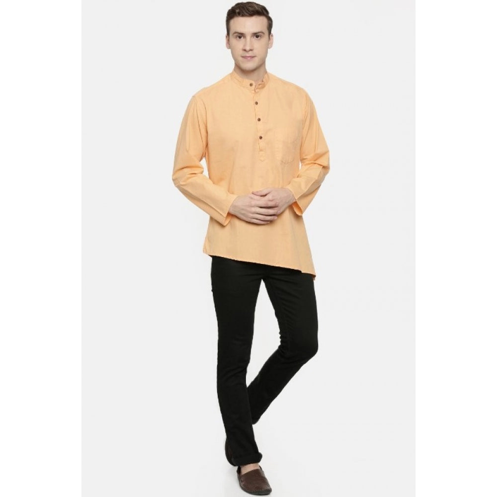 Generic Men's Cotton Casual Short Cross Kurta Shirt (Material: Cotton, (Color:Orange)