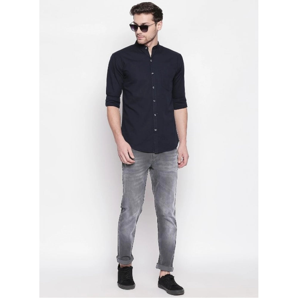 Generic Men's Cotton Casual Shirt (Material: Cotton, (Color:Navy Blue)