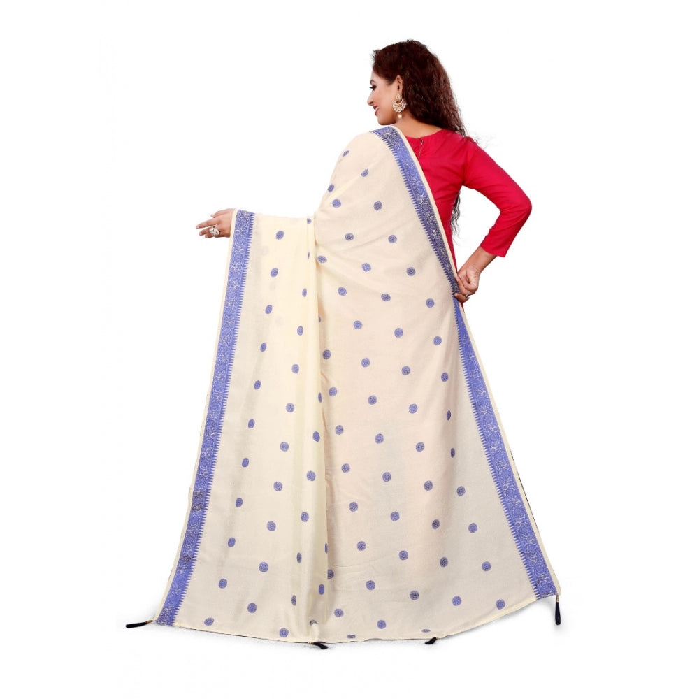Generic Women's Vichitra Viscose Silk Blend Jacquard Work Dupatta (Cream, Length:2-2.4 mtr)