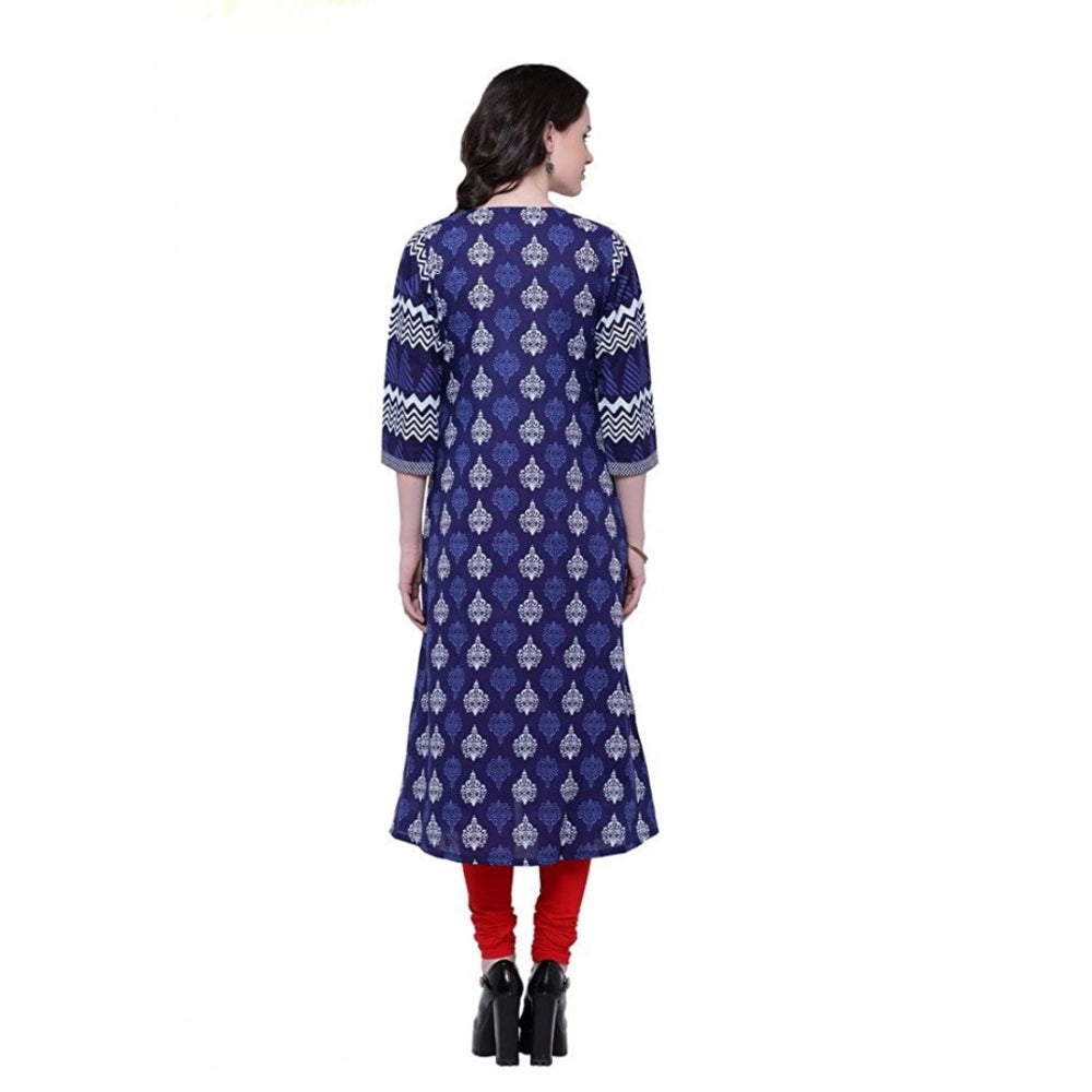 Classic Women's Cotton Printed Long Kurti (Blue, Red, Cotton)