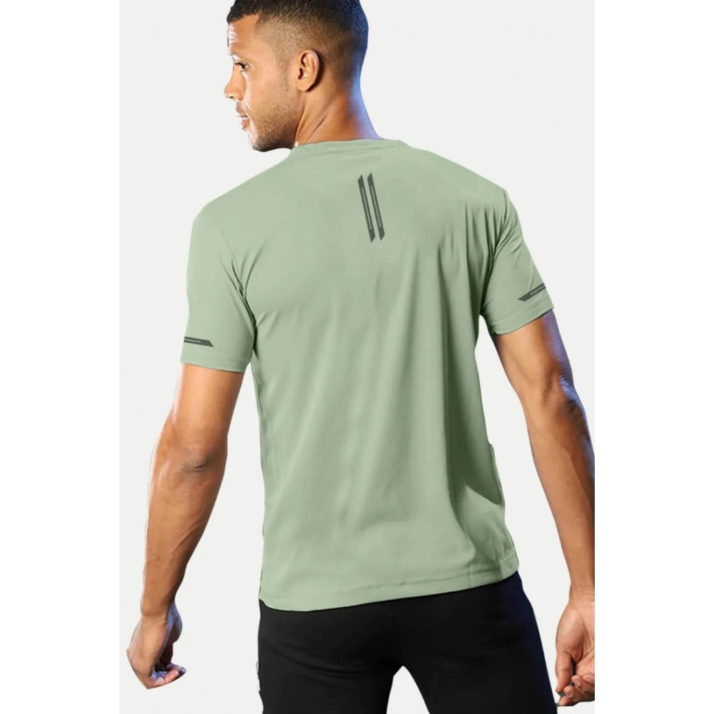 Generic Men's��Casual Half sleeve Solid��Polyester Crew Neck T-shirt (Pista)