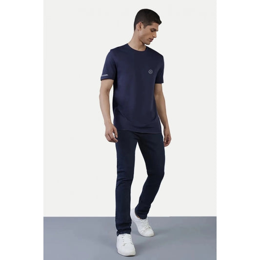 Generic Men's��Casual Half sleeve Solid��Polyester Crew Neck T-shirt (Navy)