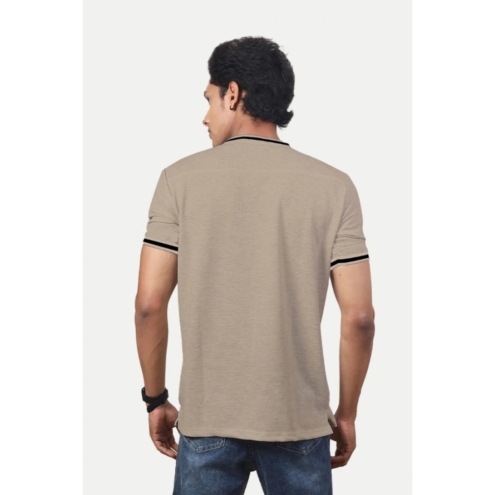 Generic Men's��Casual Half sleeve Solid��Polyester Crew Neck T-shirt (Beige)