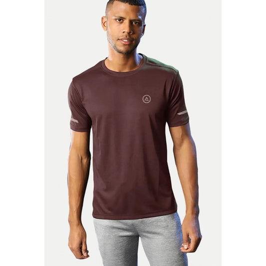 Generic Men's��Casual Half sleeve Solid��Polyester Crew Neck T-shirt (Maroon)
