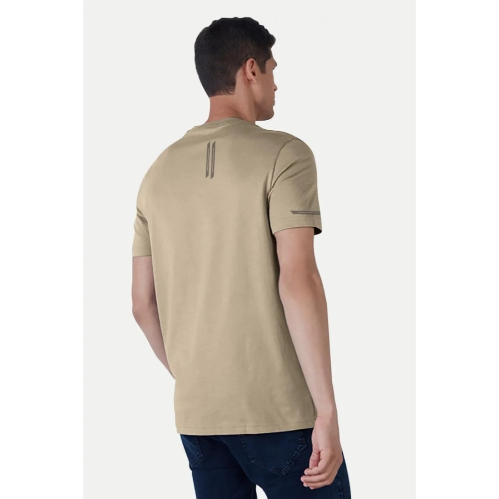 Generic Men's��Casual Half sleeve Solid��Polyester Crew Neck T-shirt (Beige)