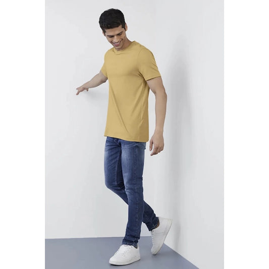 Generic Men's��Casual Half sleeve Solid��Polyester Crew Neck T-shirt (Sand)