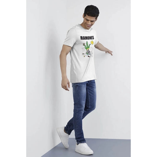 Generic Men's��Casual Half sleeve Printed Polyester Crew Neck T-shirt (White)