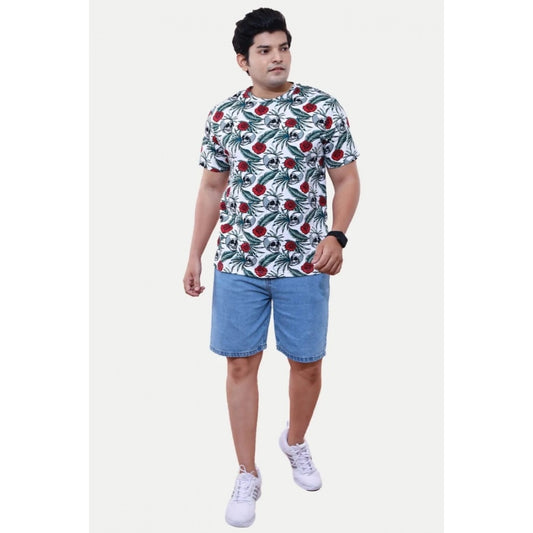 Generic Men's��Casual Half sleeve Floral Printed Cotton Crew Neck T-shirt (White)