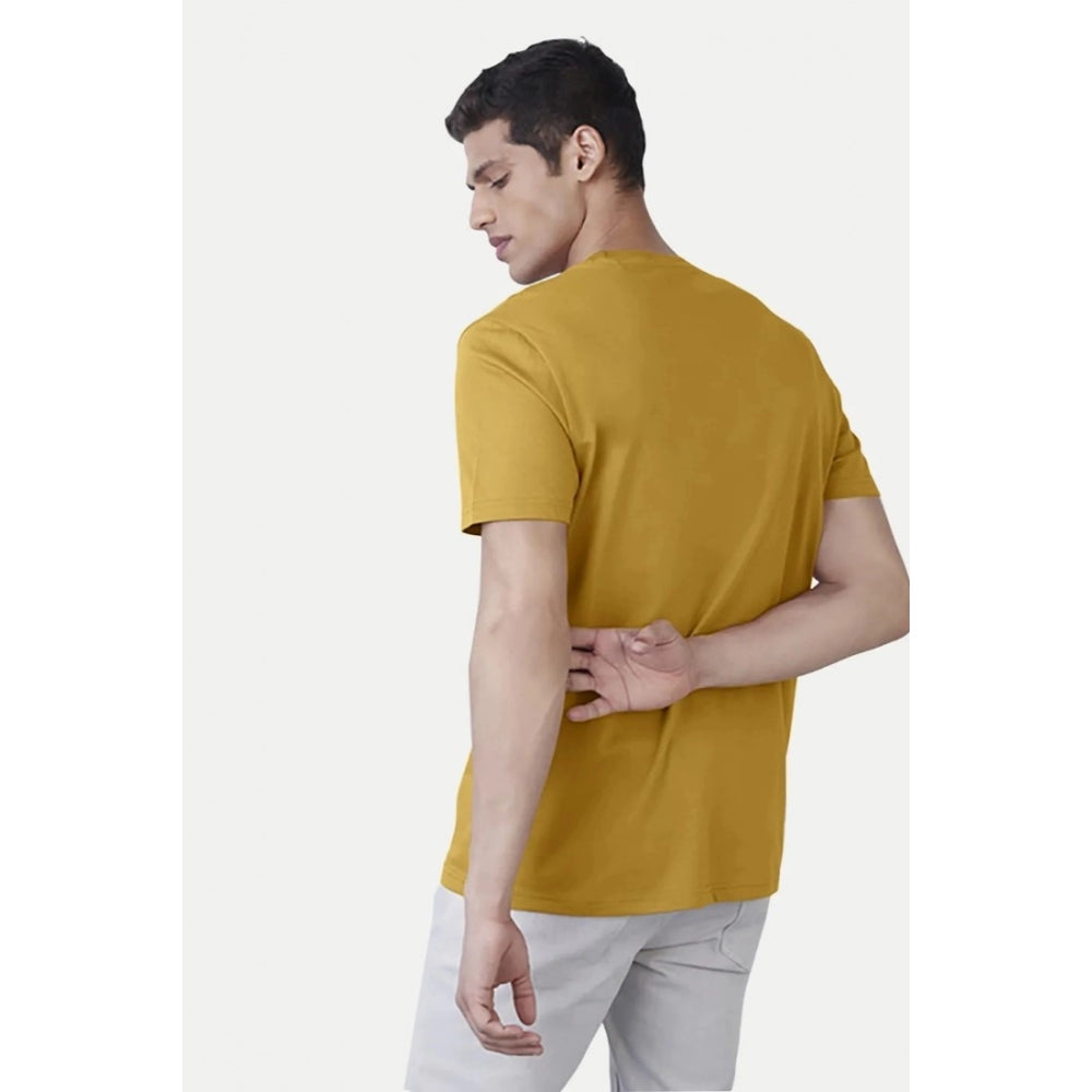 Generic Men's��Casual Half sleeve Printed Polyester Crew Neck T-shirt (Mustard)