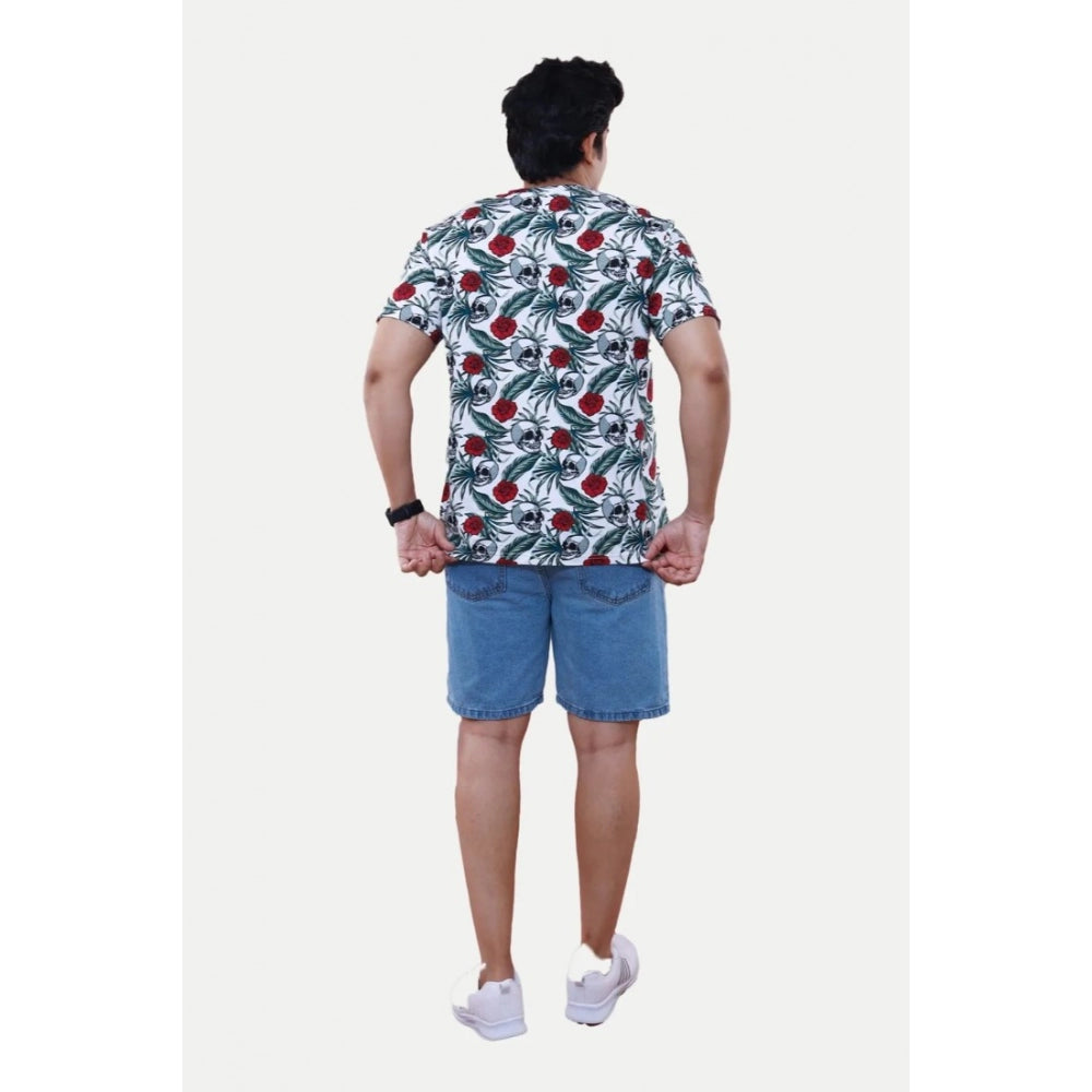 Generic Men's��Casual Half sleeve Floral Printed Cotton Crew Neck T-shirt (White)