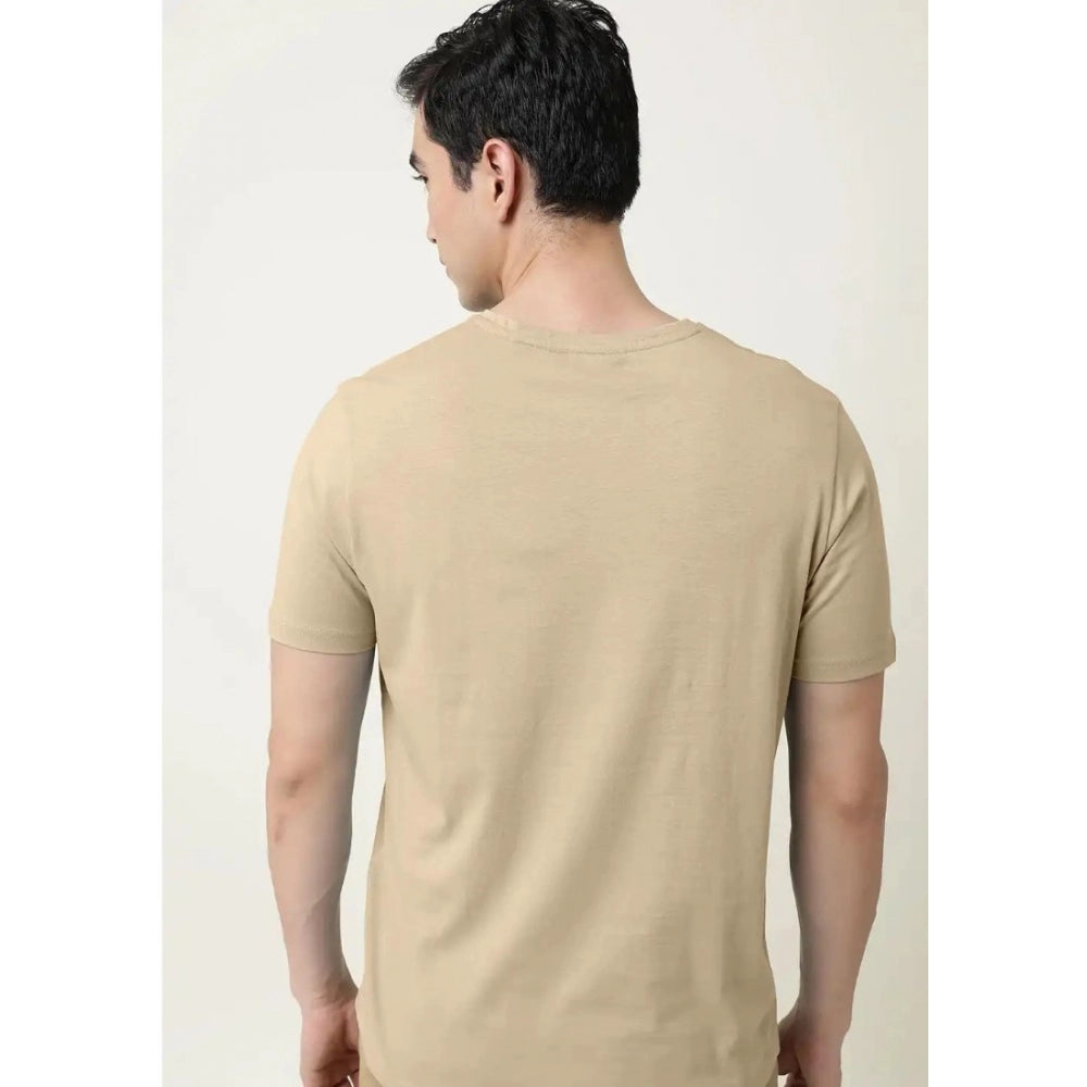 Generic Men's��Casual Half sleeve Solid��Cotton V Neck T-shirt (Beige)