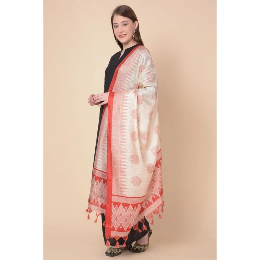 Generic Women's Art Silk Printed Dupatta (Red, Length: 2.25 to 2.50 Mtr)