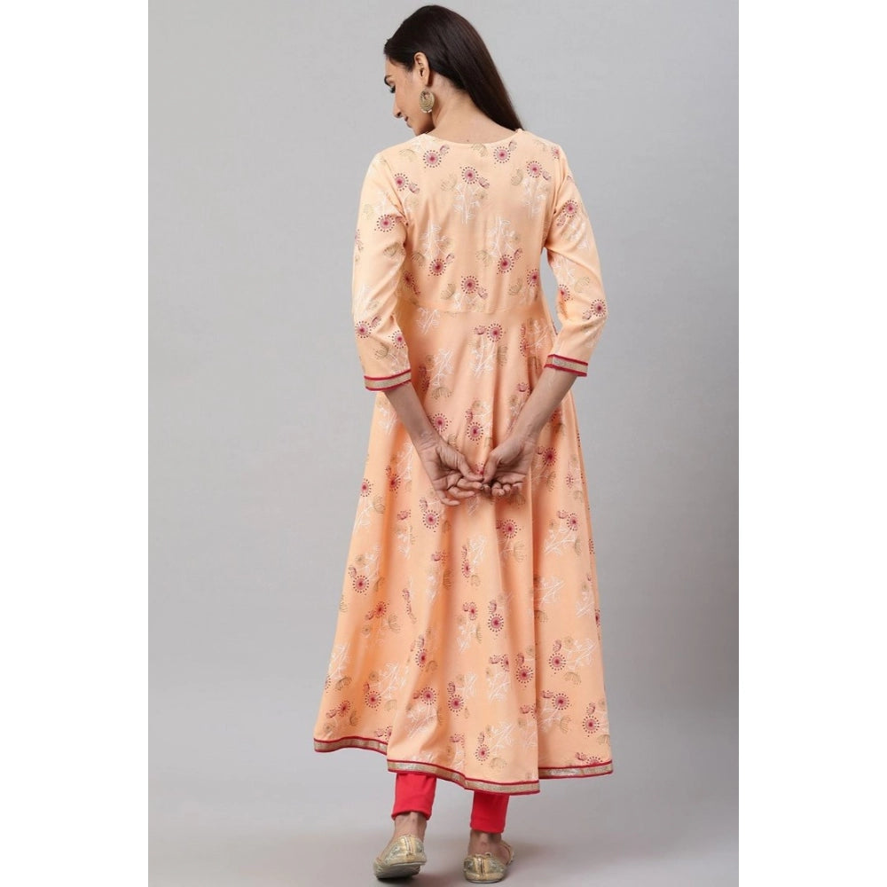 Rich Women's Casual 3/4 th Sleeve Floral Printed Rayon Kurti (Peach)
