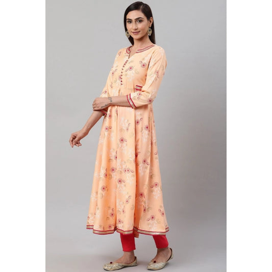Rich Women's Casual 3/4 th Sleeve Floral Printed Rayon Kurti (Peach)