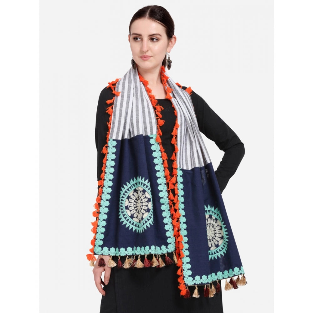 Generic Women's Cotton Embroidered Dupatta (Navyblue, Length: 0.5 to 1 Mtr)