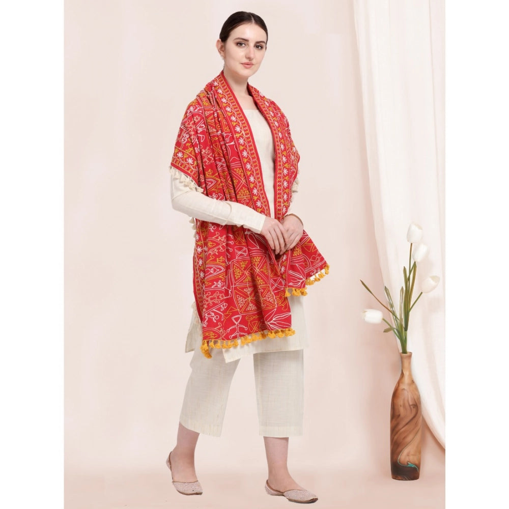 Generic Women's Cotton Embroidered Dupatta (Red, Length: 0.5 to 1 Mtr)