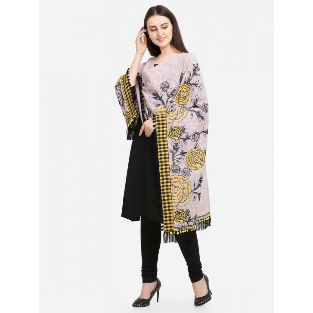 Generic Women's Cotton Embroidered Dupatta (Gray, Length: 1.5 to 2 Mtr)