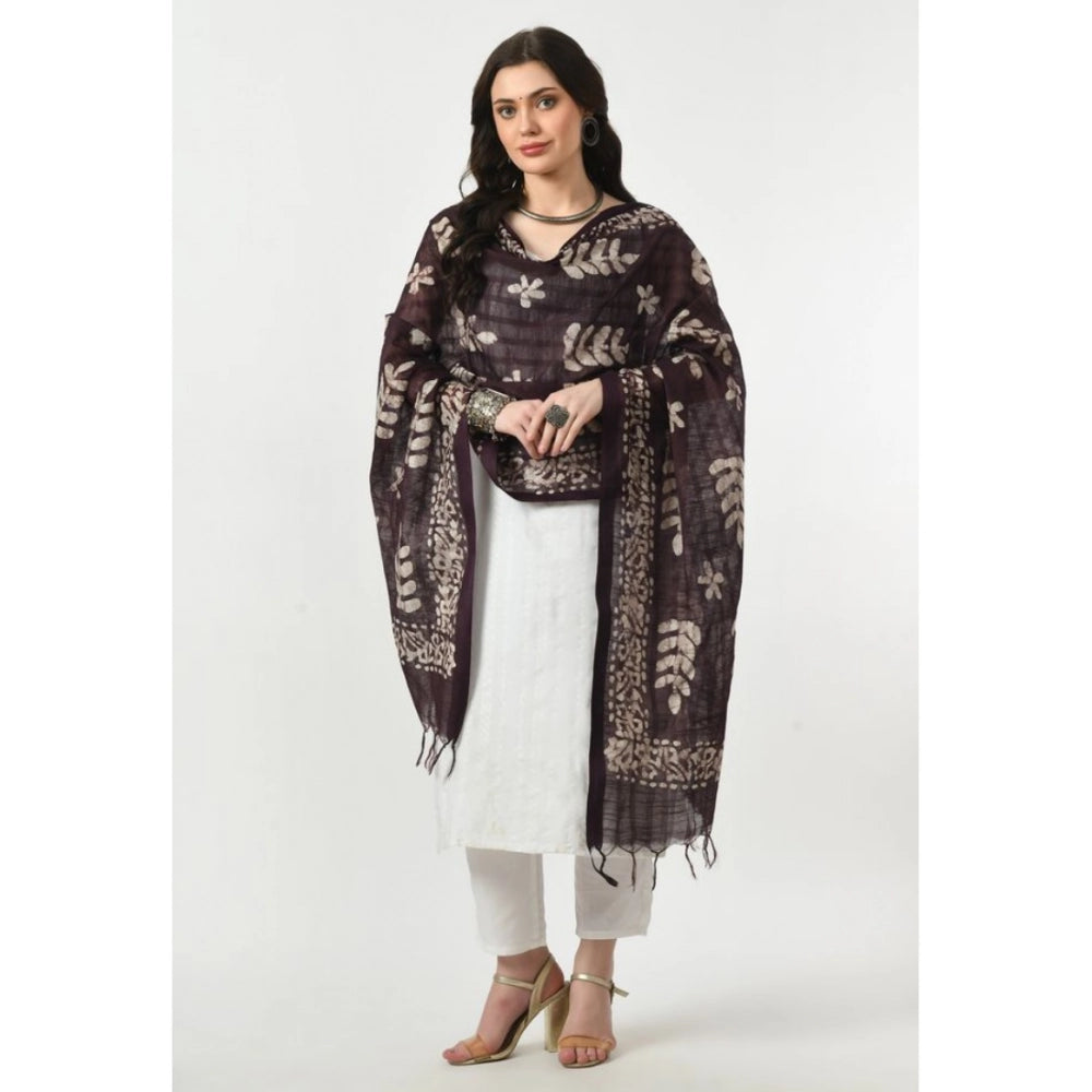 Generic Women's Cotton Printed Dupatta (Wine, Length: Free Size)