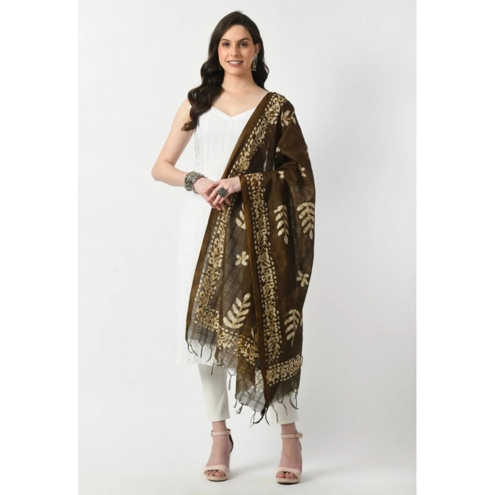 Generic Women's Cotton Printed Dupatta (Mehandi, Length: Free Size)