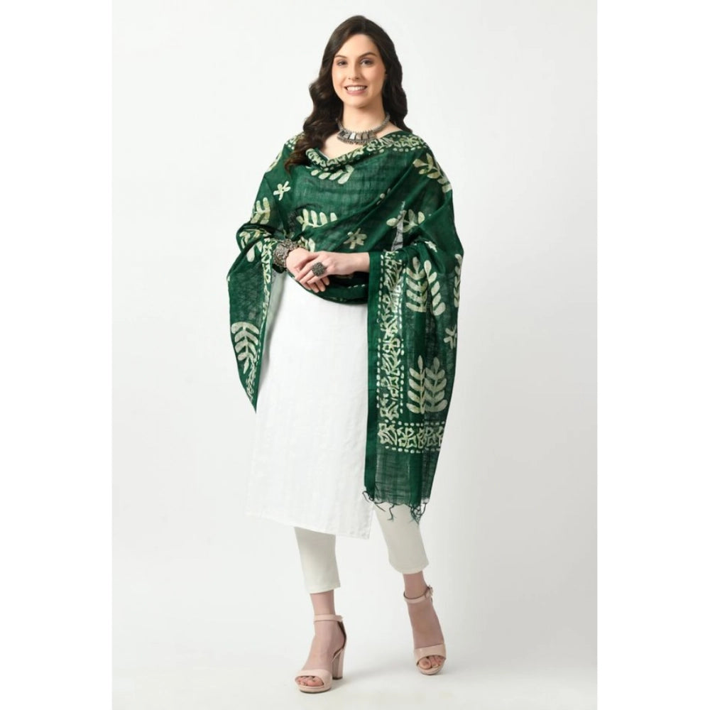 Generic Women's Cotton Printed Dupatta (Green, Length: Free Size)