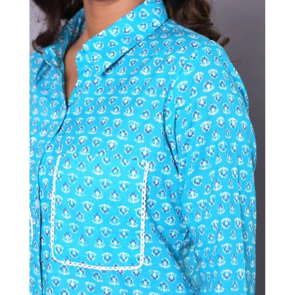 Generic Women's Casual Rayon 3-4th Sleeve Night Suit Set (Blue)