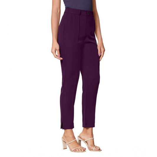 Generic Women's Polyester Solid With Pocket Pant (Wine)