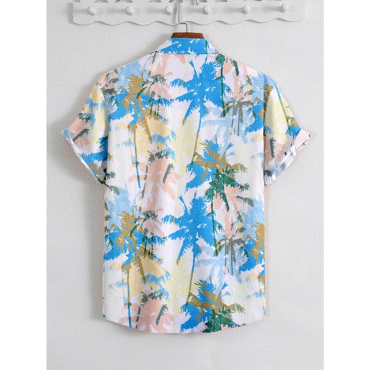 Generic Men's Popcon Lycra Printed Half Sleeve Shirt (Blue)