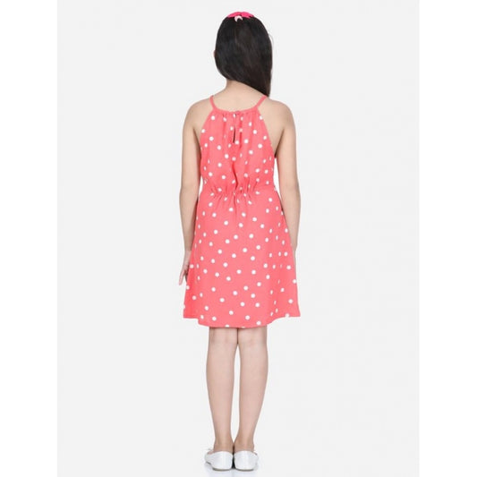 Generic Girl's Polyester Printed Short Sleeve Round Neck Dress (Orange)