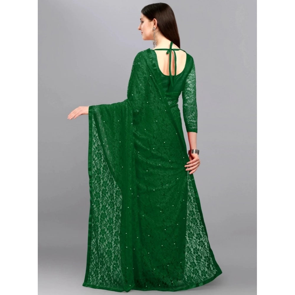 Generic Women's Net Self Design Saree With Unstitched Blouse 5.5Mtr (Green)