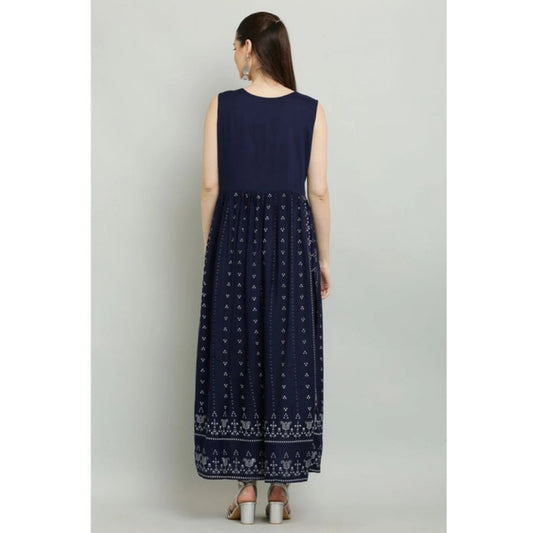 Graceful Women's Casual Rayon Sleeveless Kurti (Blue)