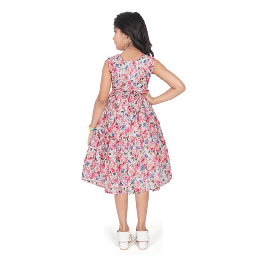 Generic Girl's Digital Chicken Printed Sleeve Less Round Neck Dress (Pink)