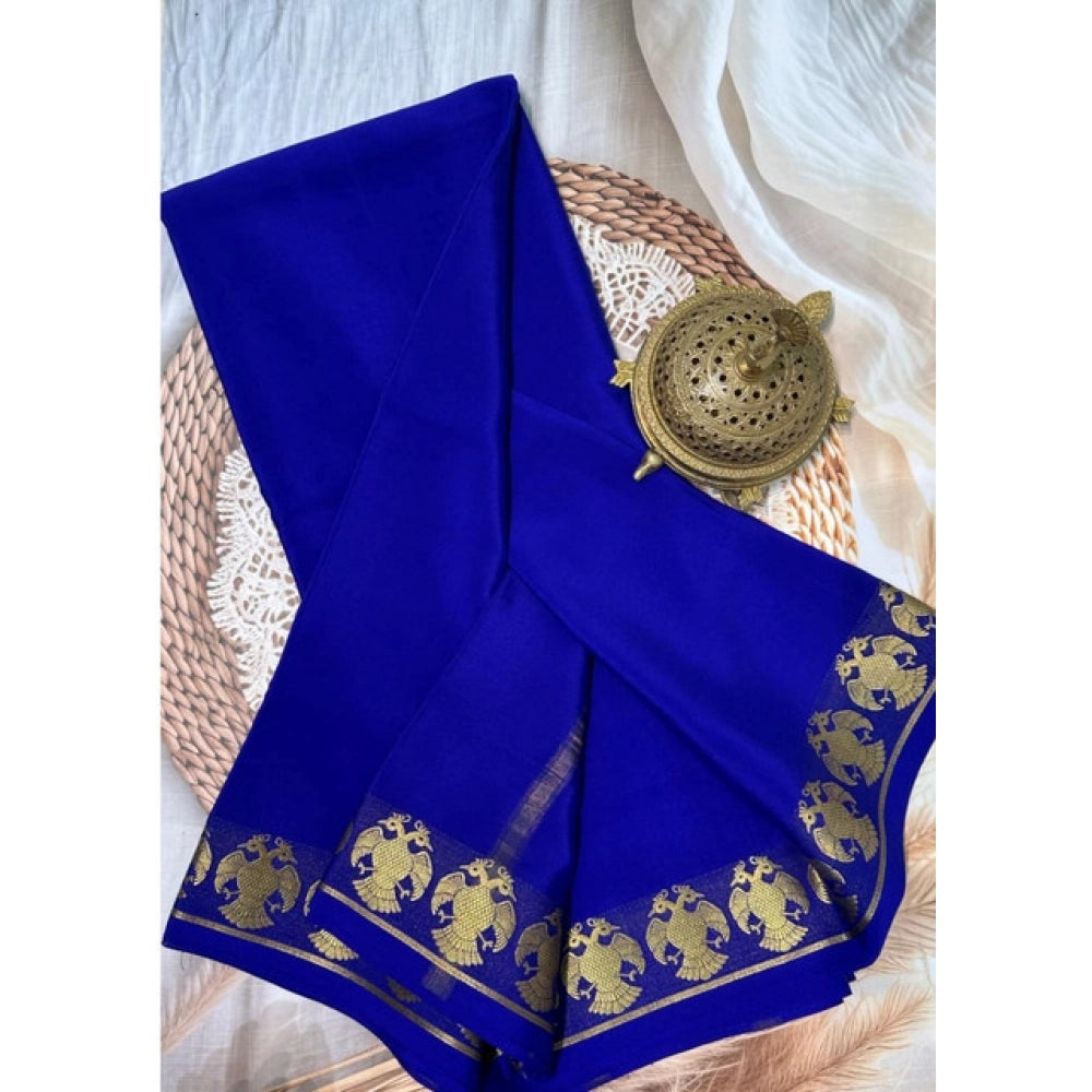Generic Women's Crepe Chit Pallu Solid Saree With Unstitched Blouse 5.5Mtr (Navy Blue)