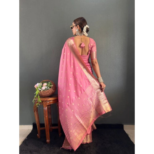Generic Women's Satin Printed Saree With Unstitched Blouse 5.5Mtr (Pink)