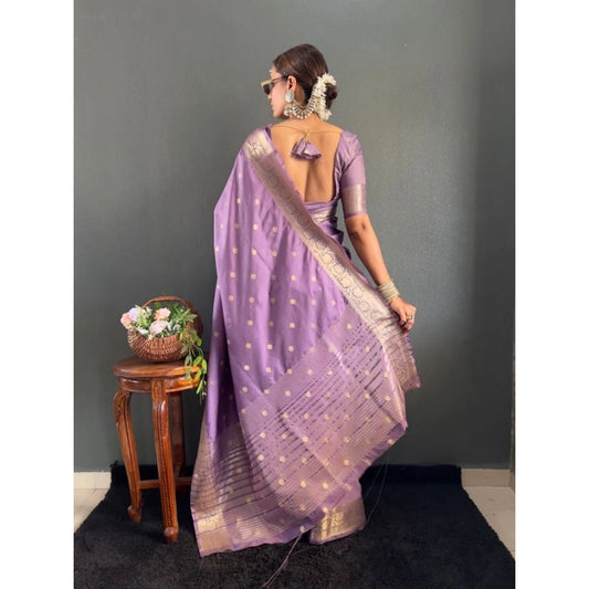 Generic Women's Satin Printed Saree With Unstitched Blouse 5.5Mtr (Purple)