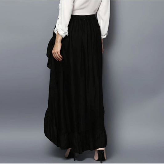 Generic Women's Rayon Ruffled Elasticated Skirt (Black)