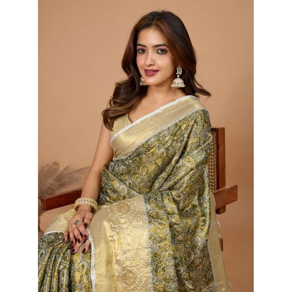 Generic Women's Jacquard Saree With Unstitched Blouse 5.5Mtr (Olive)