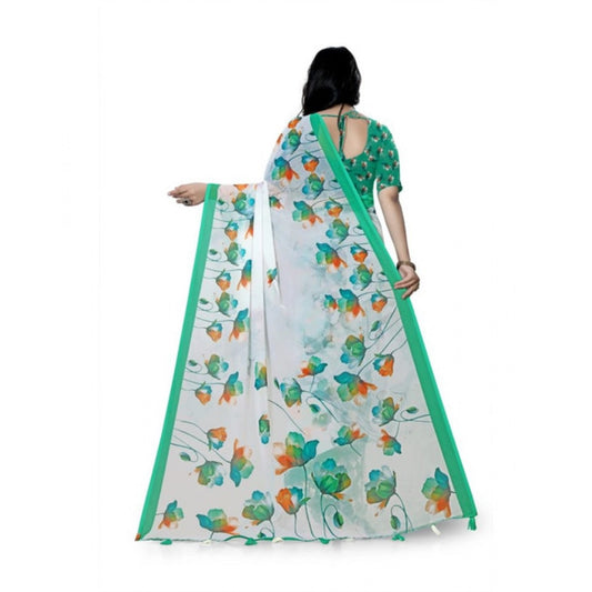Generic Women's Georgette Floral Printed Saree With Unstitched Blouse 5.5Mtr (Green)