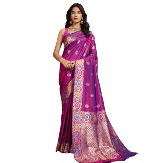 Generic Women's Faux_Banarasi_Silk Woven Saree With Unstitched Blouse 5.5Mtr (Magenta)