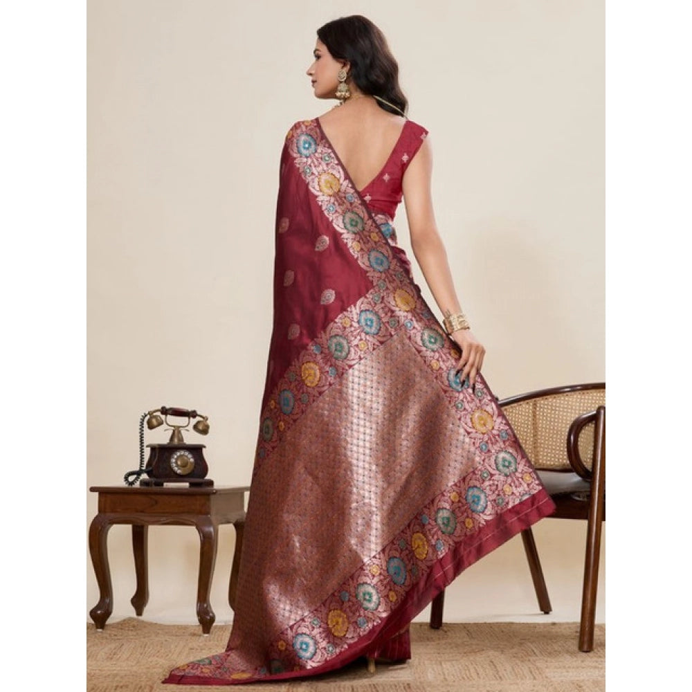 Generic Women's Faux_Banarasi_Silk Woven Saree With Unstitched Blouse 5.5Mtr (Maroon)