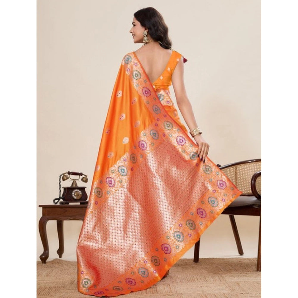 Generic Women's Faux_Banarasi_Silk Woven Saree With Unstitched Blouse 5.5Mtr (Orange)