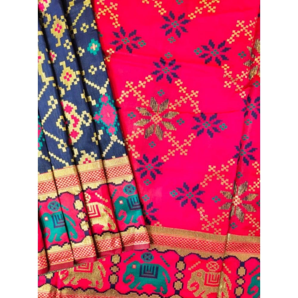 Generic Women's Patola Silk Meena And Zari Woven Saree With Unstitched Blouse 5.5Mtr (Green)