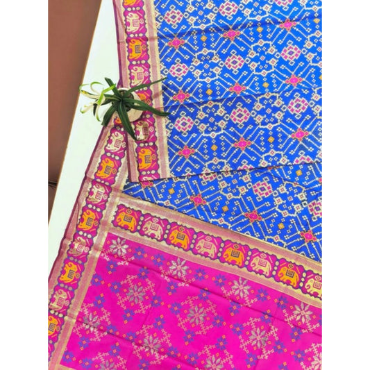 Generic Women's Patola Silk Meena And Zari Woven Saree With Unstitched Blouse 5.5Mtr (Pink)