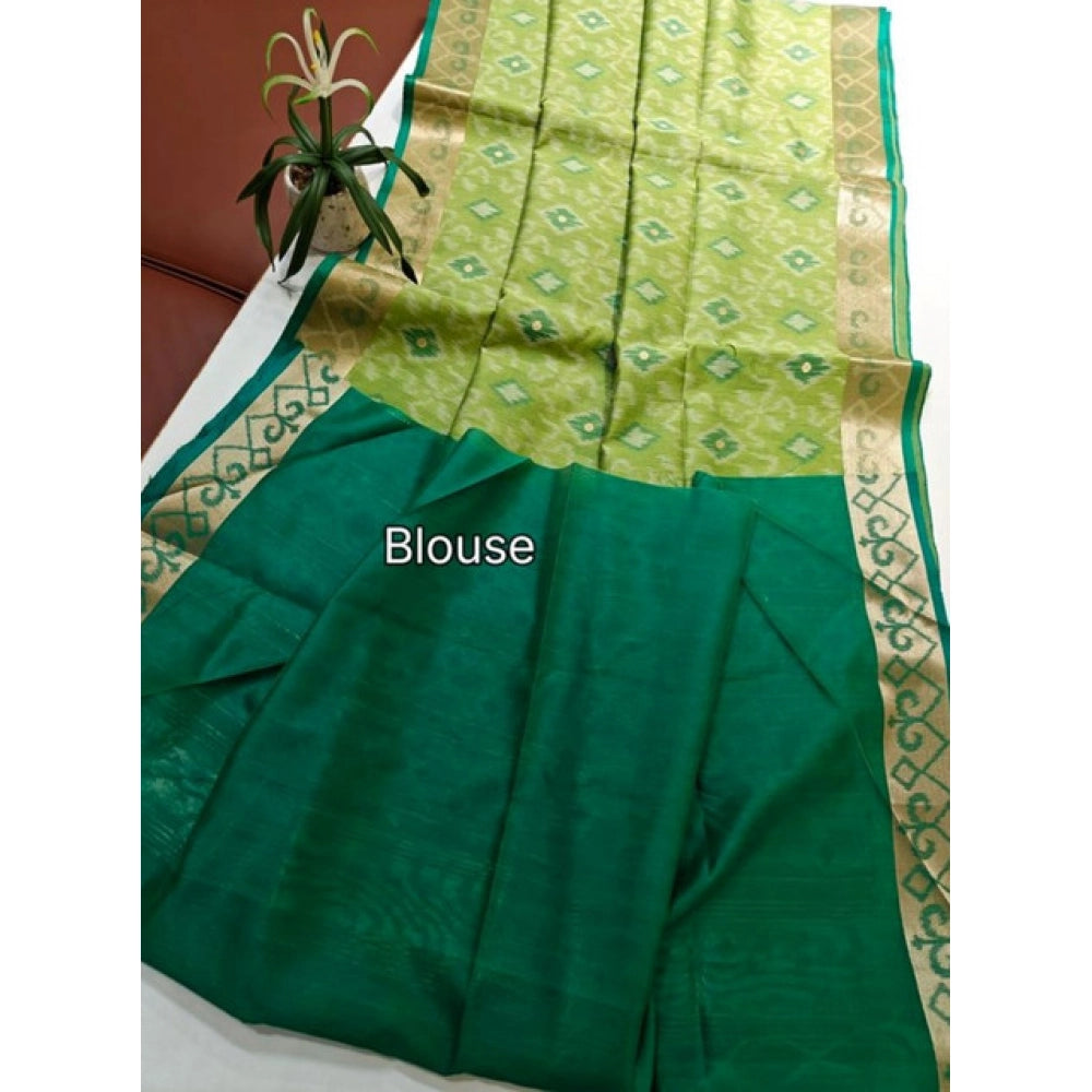 Generic Women's Raw Silk Ikkat Saree With Unstitched Blouse 5.5Mtr (Green)