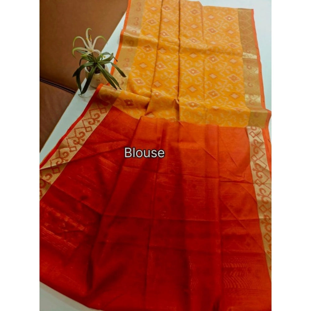 Generic Women's Raw Silk Ikkat Saree With Unstitched Blouse 5.5Mtr (Mustard)