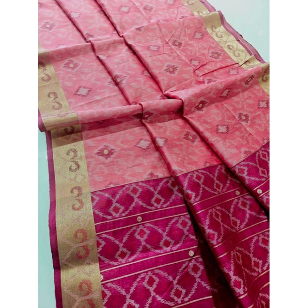 Generic Women's Raw Silk Ikkat Saree With Unstitched Blouse 5.5Mtr (Pink)