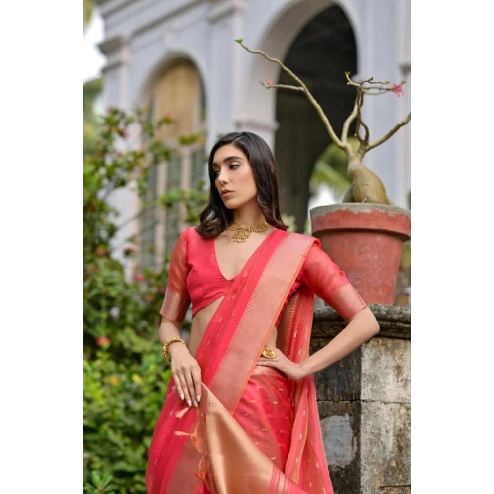 Generic Women's Silk_Blend Butti Pattern Saree With Unstitched Blouse 5.5Mtr (Pink)