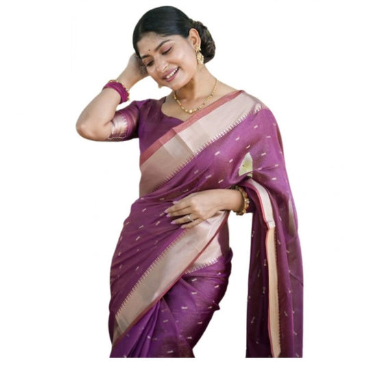 Generic Women's Silk_Blend Butti Pattern Saree With Unstitched Blouse 5.5Mtr (Purple)